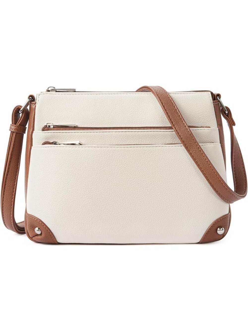 Women's Beige Brown Medium Size Shoulder Handbags, Satchel Purse with Multi Zip